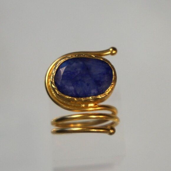 Statement Ring Open Loop Wrap With Blue Stone Inlaid Size 7.5 - Picture 7 of 11